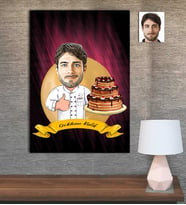 Kişiye Özel Karikatür Baskılı Ahşap Tablo Pastacı Erkek 30x40 -1