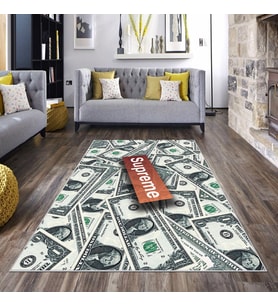 Yeşil Dolar Desenli Yıkanabilir Kaymaz Taban Leke Tutmaz Modern Salon Halısı ve Yolluk