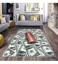 Yeşil Dolar Desenli Yıkanabilir Kaymaz Taban Leke Tutmaz Modern Salon Halısı ve Yolluk