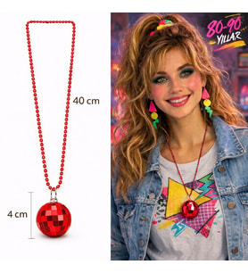 Retro Disko Topu Şekilli 80&amp;#39;ler 90&amp;#39;lar Kırmızı Renk Plastik Kolye