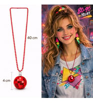 Retro Disko Topu Şekilli 80&amp;#39;ler 90&amp;#39;lar Kırmızı Renk Plastik Kolye