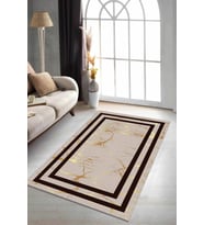 Bej Gold Çerçeveli Kaymaz Tabanlı Dekoratif Halı AR175 - 100 x 160 cm
