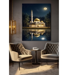 DOLUNAY MANZARALI CAMİ KANVAS TABLO EV DUVAR SALON OFİS DÜKKAN HEDİYELİK DEKARASYON SÜSÜ (Çok Renkli)