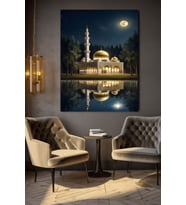 DOLUNAY MANZARALI CAMİ KANVAS TABLO EV DUVAR SALON OFİS DÜKKAN HEDİYELİK DEKARASYON SÜSÜ (Çok Renkli)