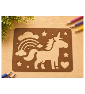 Alvera Unicorn ve Gökkuşağı Çizim Şablonu – 3D Baskı Desen Kalıbı - Kahverengi
