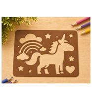 Alvera Unicorn ve Gökkuşağı Çizim Şablonu – 3D Baskı Desen Kalıbı - Kahverengi