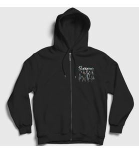 Presmono Unisex Siyah Band Sabaton Fermuarlı Kapüşonlu Sweatshirt 108568tt