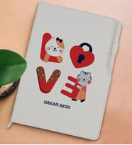 BK Gift Kişiye Özel Love Tasarımlı Beyaz Termo Deri Not Defteri 15x21cm-1