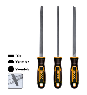 Ingco HKTFS1308 8"/200mm 3'lü Endüstriyel Eğe Seti (Sarı)