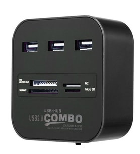 Concord C-847 3 Port USB 2.0 Hub - USB Çoklayıcı + USB Kart Okuyucu  (Siyah)