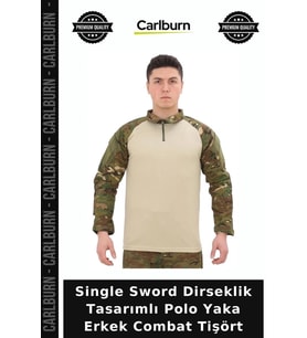 Single Sword Dirseklik Tasarımlı Polo Yaka Erkek Combat Tişört Açık Hava Kıyafeti Yürüyüş Üstü