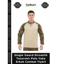 Single Sword Dirseklik Tasarımlı Polo Yaka Erkek Combat Tişört Açık Hava Kıyafeti Yürüyüş Üstü