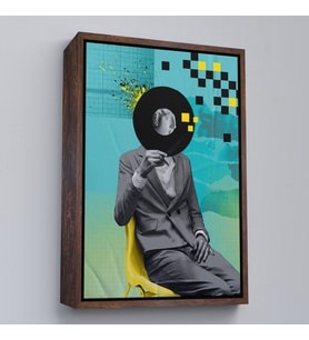 Çerçeveli Plak Kafalı Adam Pop Art Tablosu (Altın)