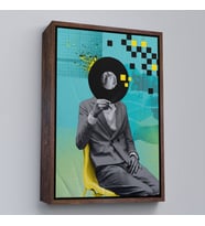 Çerçeveli Plak Kafalı Adam Pop Art Tablosu (Altın)