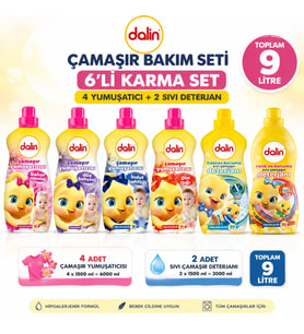 Dalin Çamaşır Yumuşatıcı ve Sıvı Çamaşır Deterjanı 1500 ML 6 Lı Karma Set – 9 Litre