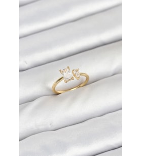 Pirinç Gold Renk Zirkon Taşlı Kadın Yüzük 5886