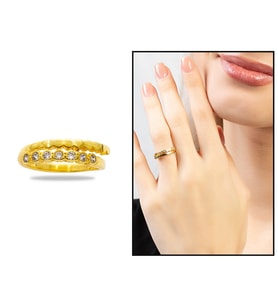 Beyaz Zirkon Taşlı Zarif Tasarım Gold Renk Free Size 925 Ayar Gümüş Kadın Yüzük