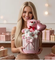 Pembe Peluş Ayıcık Buketi Hediye Kutusu  Kalpli Balonlu Sevimli Ayı Seti – Sevgiliye, Arkadaşa & Bebek Hediyesi