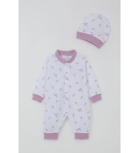 Breeze Kız Bebek Tulum Çiçek & Yazı Desenli 0-6 Ay, Beyaz