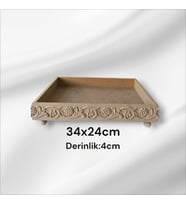 Ahşap Boyanabilir Çiçek Desenli Ayaklı-dekoratif Dikdörtgen Sunumluk Tepsi