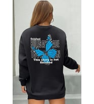 Unisex Kelebek Baskılı Bisiklet Yaka Sweatshirt (Siyah)