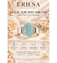 Sertifikalı Açık Mavi Akik Taşı Doğal Taş Yüzük Gümüş Kaplama Bakır Kasa Ayarlanabilir