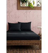 Siyah Ranforce Pamuklu Çift Kişilik Lastikli Çarşaf Seti - 3 Parça - 160x200 cm