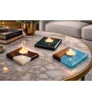 Classic Ceviz & Epoksi Mumluk – El Yapımı Tealight Mumluk – 12x12 cm Tasarım Dekoratif Mumluk (Turkuaz)