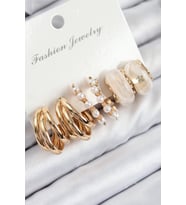 Pirinç İncili Halka Model Gold Renk Kadın Set Küpe (Altın)