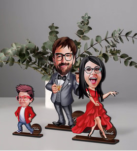 BK Gift Kişiye Özel 3’lü Aile Karikatürlü Ahşap Biblo Seti Model-4