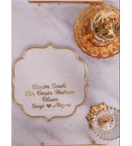 Isimli Özel Gold Baskılı Söz Ve Nişanlarınız Için Kumaş Damat Kahve Peçetesi
