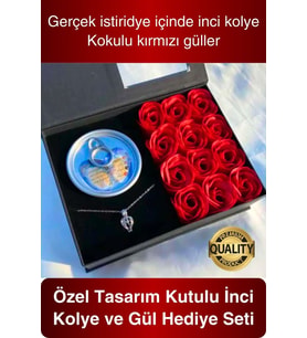 14 Şubat Özel Gün Sevgiliye Kutulu İnci Kolye Seti Arkadaşa Anneye Hediye Gül İstiridye Seti Tasarım