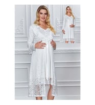 Marilyn 2988 Dantel Sabahlıklı Lohusa Gecelik Sabahlık (Ekru)