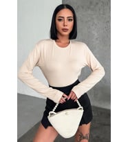 Rahat Ve Şık Uzun Kollu Bisiklet Yaka Likralı Viskon Penye Body Bej