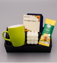 Yeşil Bulut Kupa & Bubble Mum & Vanilla Latte Hediye Seti