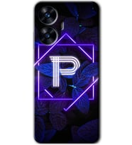 Realme C55 Kılıf HD Desen Baskılı Kılıf - Dark Neon Yaprak P Harfi