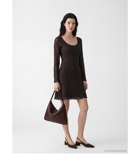 LCW Comfort Kahverengi U Yaka Dantelli Mini Elbise