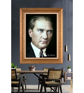 Altın Varaklı Çerçeveli Paspartulu Atatürk Tablo DC1560 (Gold)