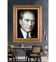 Altın Varaklı Çerçeveli Paspartulu Atatürk Tablo DC1560 (Gold)