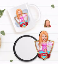 BK Gift Kişiye Özel Kadın Doğum Günü Karikatürlü Beyaz Kupa ve Ahşap Bardak Altlığı Hediye Seti-2