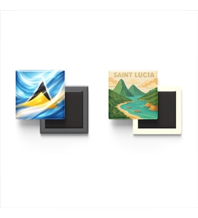 Buzdolap Magnetleri - Saint Lucia Bayrağı ve Paper Cut Tema - 2'li Set Magneti