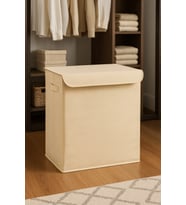 Krem Kapaklı Katlanır Kirli Çamaşır Çocuk Odası Oyuncak Saklama Kutusu Sepet 40x50x30 (Standart)