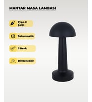 Siyah Mantar Masa Lambası - Dokunmatik - 3 Renk Işık