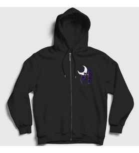 Presmono Unisex Siyah Luna Kedi Kedili Sailor Moon Ay Savaşçısı Fermuarlı Kapüşonlu Sweatshirt 486070tt