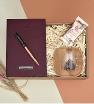 Kişiye Özel Rose Gold/Siyah Roller Kalem& Bordo Renk Defter& Bambu Tabaklı Cam Fincan& Mehmet Efendi Tek İçimlik Türk Kahvesi Hediye Seti