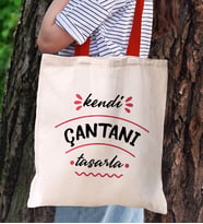 BK Gift Kişiye Özel Kendin Tasarla Kırmızı Renkli Kulp  ve İç Cepli Kanvas Bez Çanta 35x40cm, Baskılı Omuz Çantası, Alışveriş Çantası, Plaj Çantası