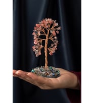 Gül Kuvars Taşı El Yapımı 6x12cm Doğal Taş Dekoratif Hayat Ağacı