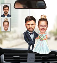 Kişiye Özel Fotoğraflı Gelin Damat 3 Tasarımlı Karikatür Araba Dikiz Ayna Süsü
