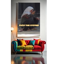 FUCK THE SYSTEM TEYZE Ev Duvar Salon Güzellik Salonu Ofis Dükkan Dekarasyon Kanvas Tablo (Çok Renkli)