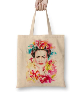 Frida Kahlo 04 Bez Çanta Uzun Saplı